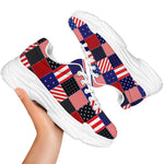 American Patriotic Patchwork Print White Chunky Shoes