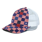 American Patriotic Patchwork Print White Mesh Trucker Cap