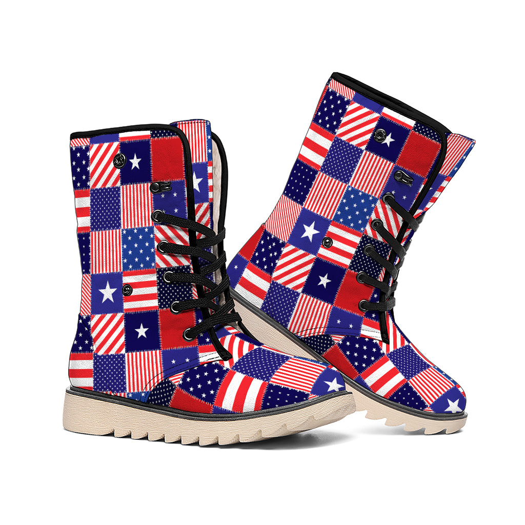 American Patriotic Patchwork Print Winter Boots