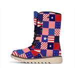 American Patriotic Patchwork Print Winter Boots