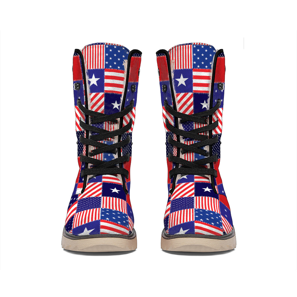 American Patriotic Patchwork Print Winter Boots