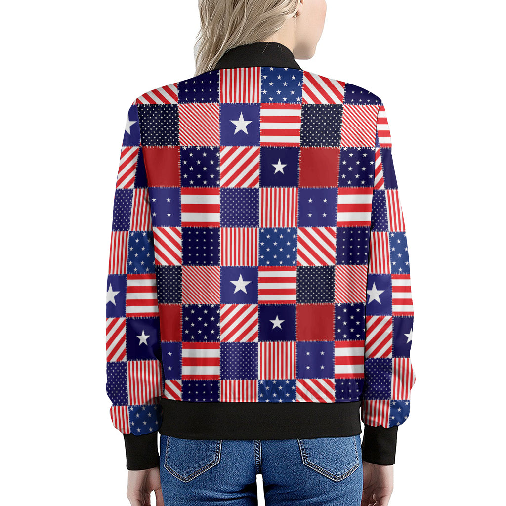 American Patriotic Patchwork Print Women's Bomber Jacket