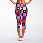 American Patriotic Patchwork Print Women's Capri Leggings