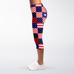 American Patriotic Patchwork Print Women's Capri Leggings