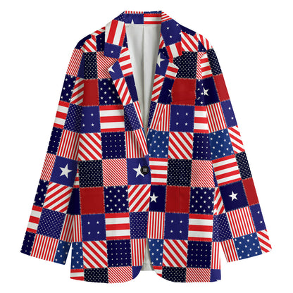 American Patriotic Patchwork Print Women's Cotton Blazer