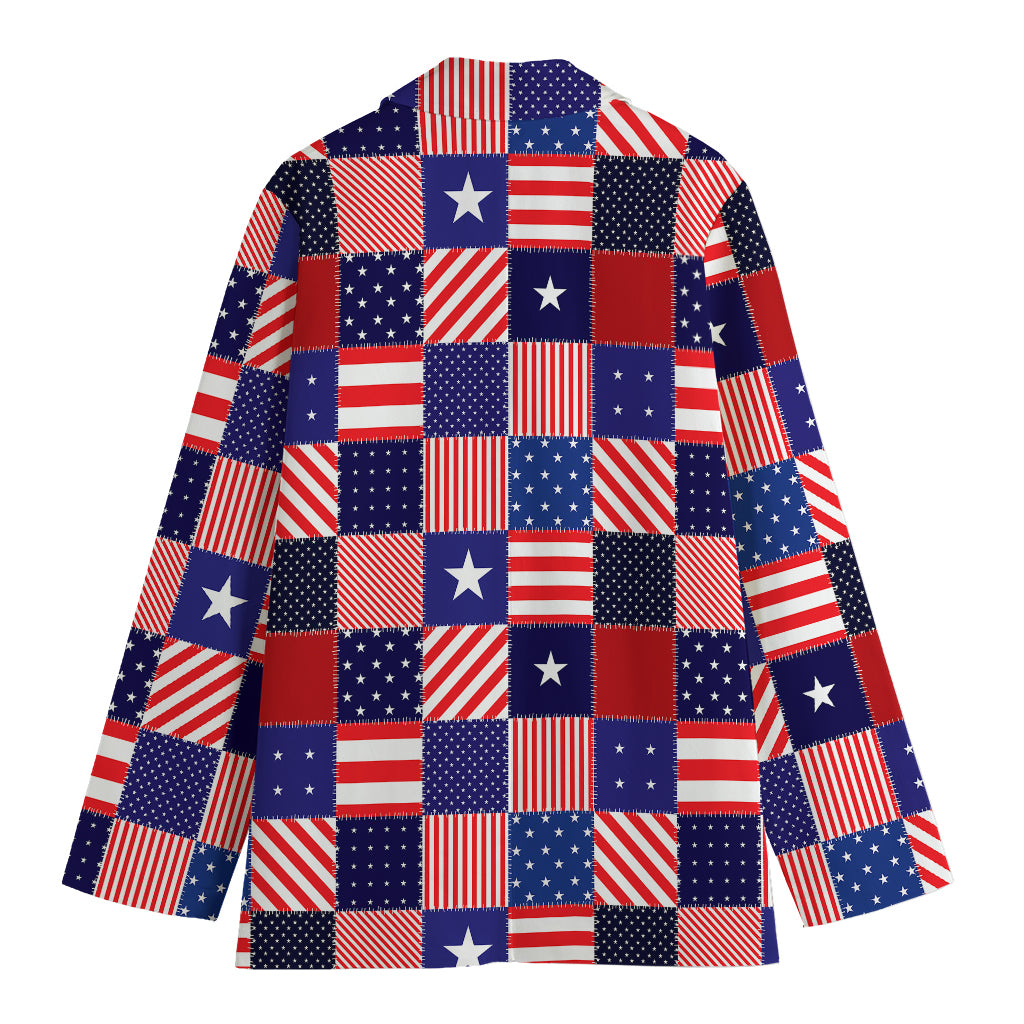 American Patriotic Patchwork Print Women's Cotton Blazer