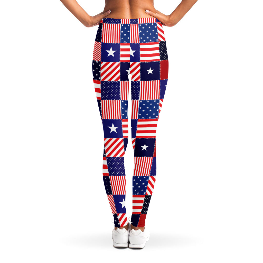 American Patriotic Patchwork Print Women's Leggings