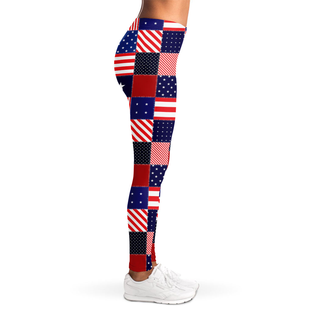 American Patriotic Patchwork Print Women's Leggings