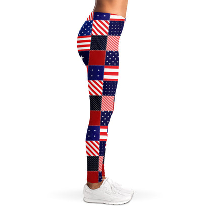 American Patriotic Patchwork Print Women's Leggings