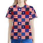 American Patriotic Patchwork Print Women's Polo Shirt