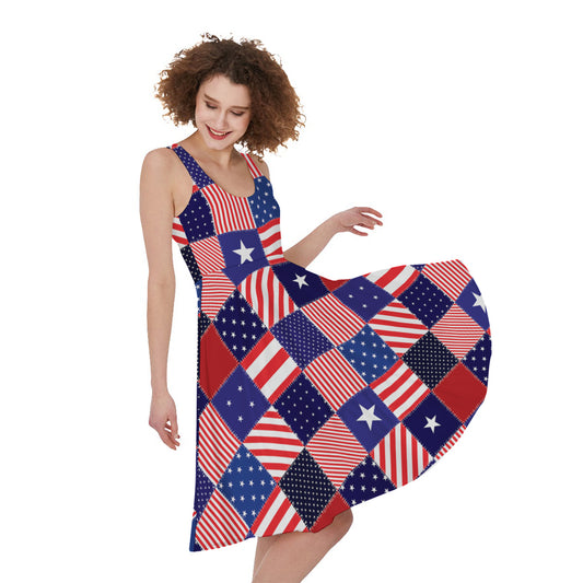 American Patriotic Patchwork Print Women's Sleeveless Dress