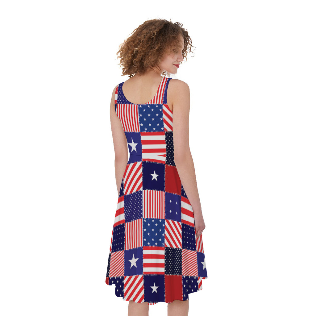 American Patriotic Patchwork Print Women's Sleeveless Dress