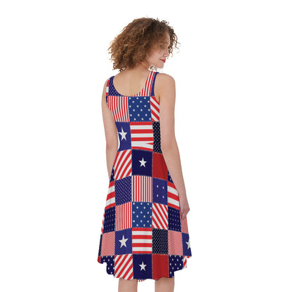 American Patriotic Patchwork Print Women's Sleeveless Dress