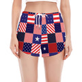 American Patriotic Patchwork Print Women's Split Running Shorts