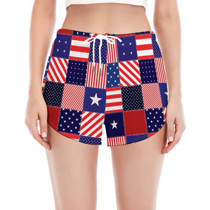 American Patriotic Patchwork Print Women's Split Running Shorts