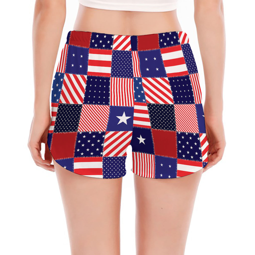 American Patriotic Patchwork Print Women's Split Running Shorts