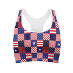 American Patriotic Patchwork Print Women's Sports Bra