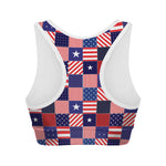 American Patriotic Patchwork Print Women's Sports Bra