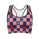 American Patriotic Patchwork Print Women's Sports Bra
