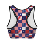 American Patriotic Patchwork Print Women's Sports Bra