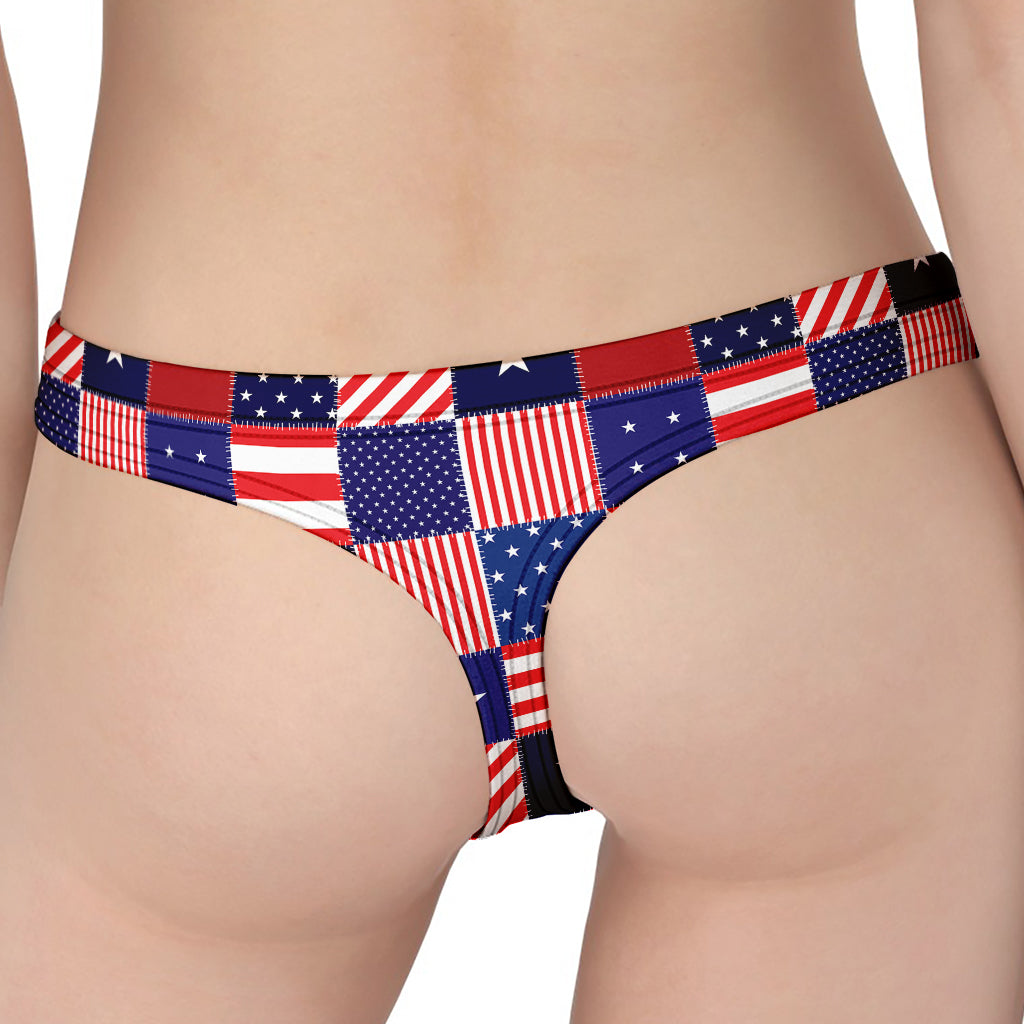 American Patriotic Patchwork Print Women's Thong