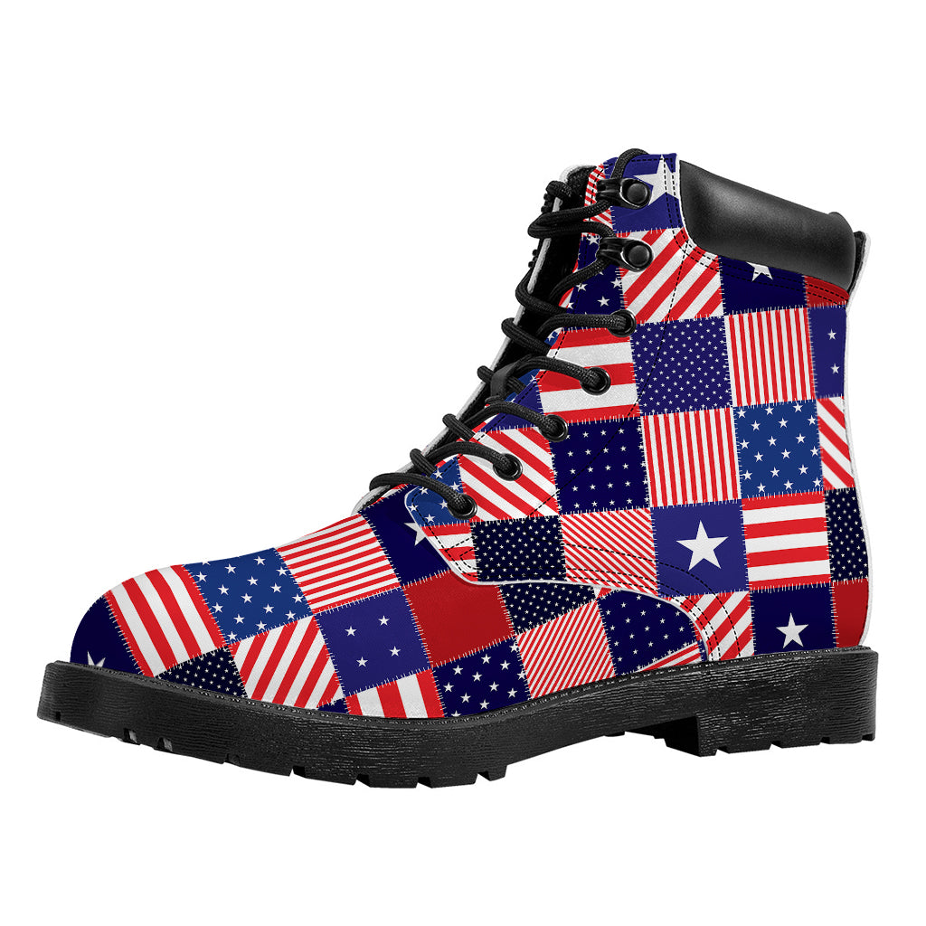 American Patriotic Patchwork Print Work Boots