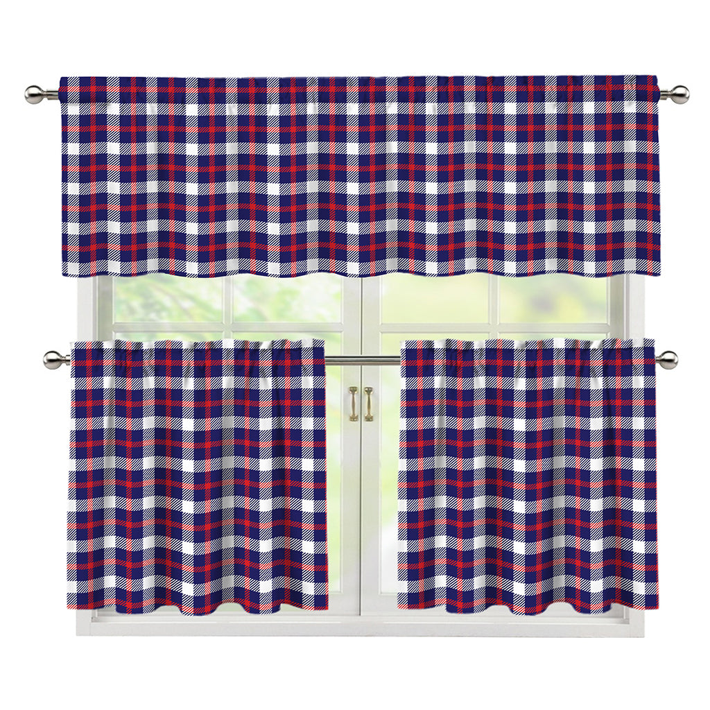 American Patriotic Plaid Print 3 Piece Kitchen Curtains