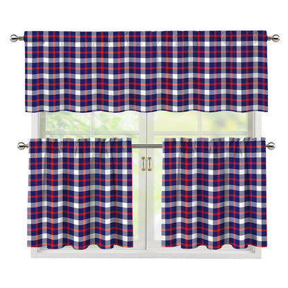 American Patriotic Plaid Print 3 Piece Kitchen Curtains