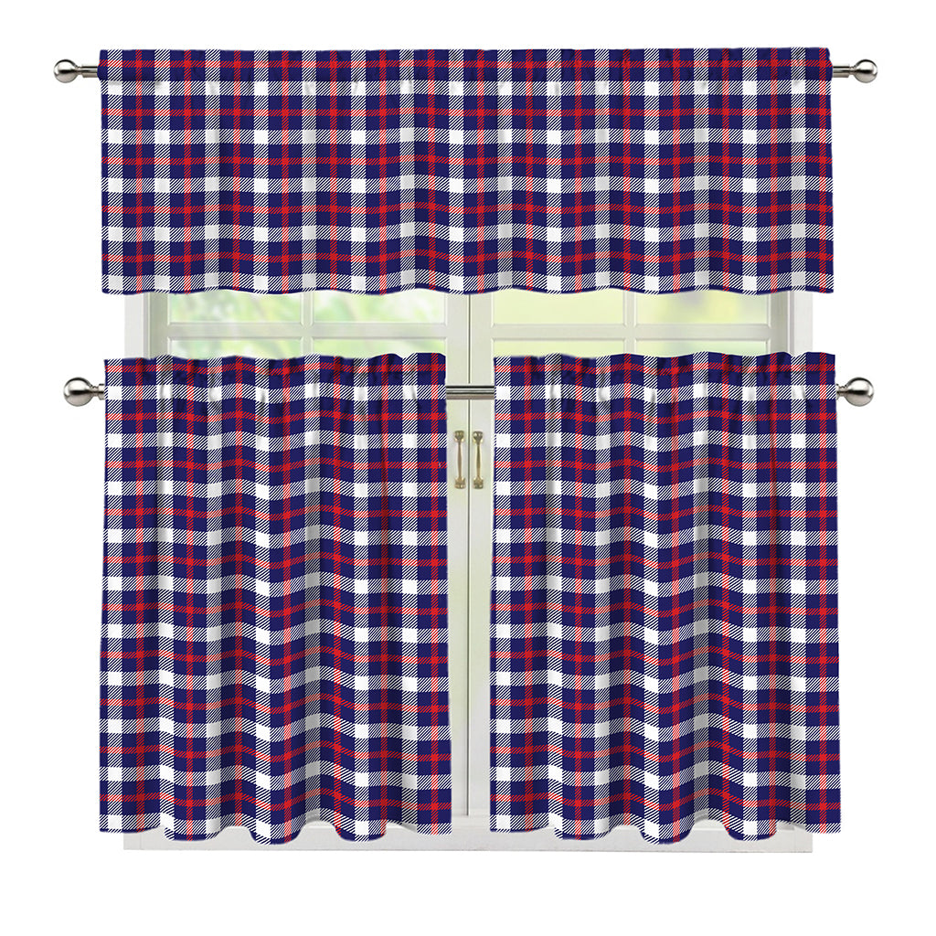 American Patriotic Plaid Print 3 Piece Kitchen Curtains