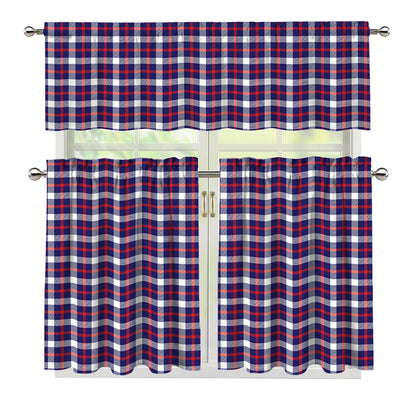 American Patriotic Plaid Print 3 Piece Kitchen Curtains