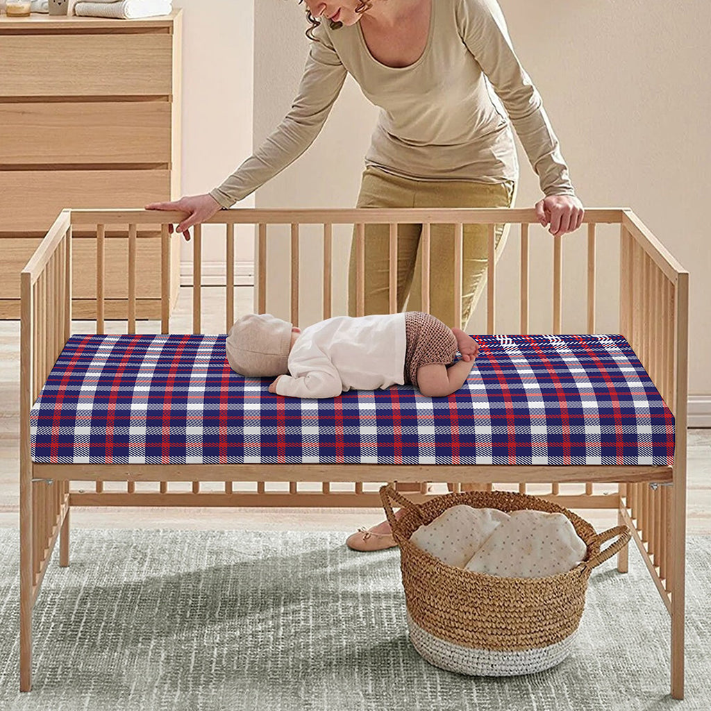American Patriotic Plaid Print Baby Crib Sheet