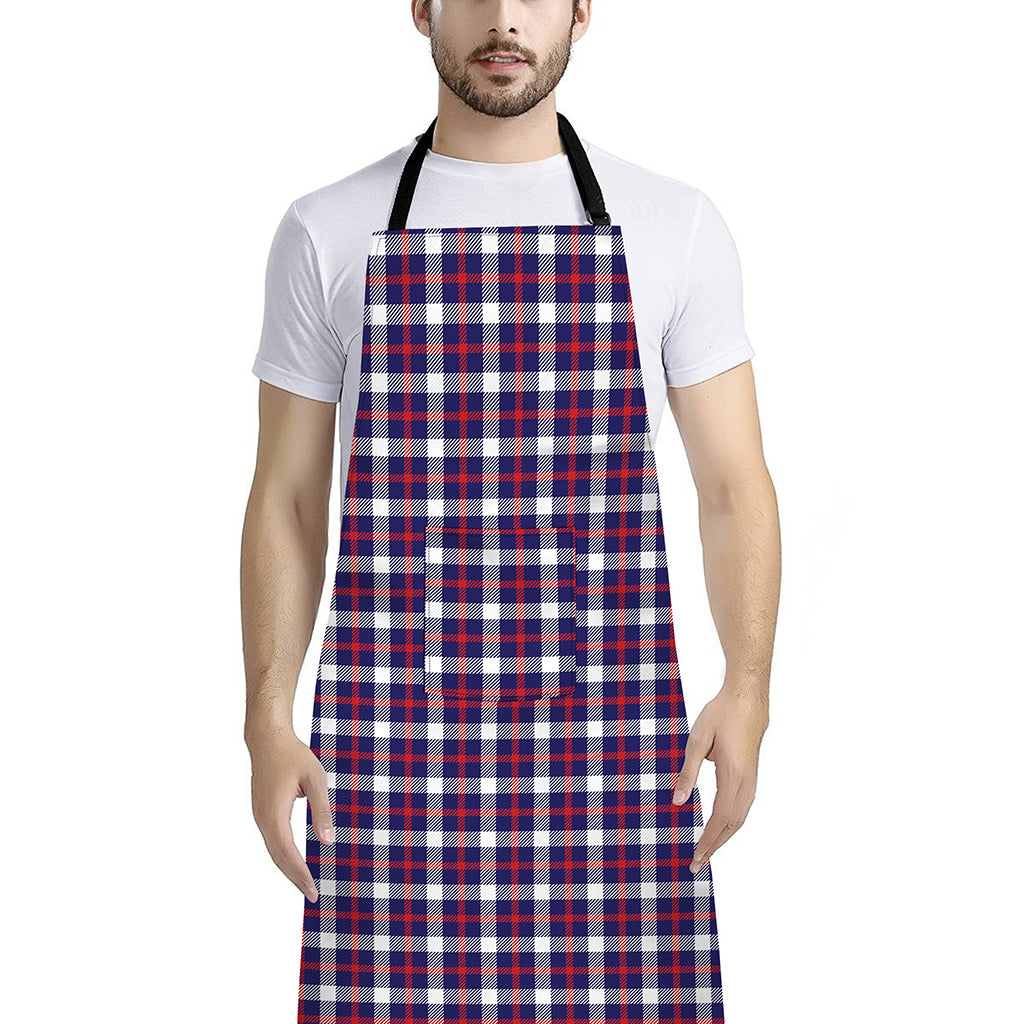 American Patriotic Plaid Print Bib Apron With Pocket