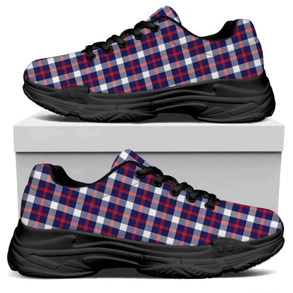 American Patriotic Plaid Print Black Chunky Shoes