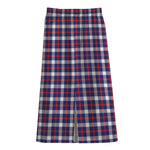 American Patriotic Plaid Print Cotton Front Slit Maxi Skirt