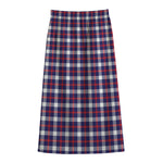 American Patriotic Plaid Print Cotton Front Slit Maxi Skirt