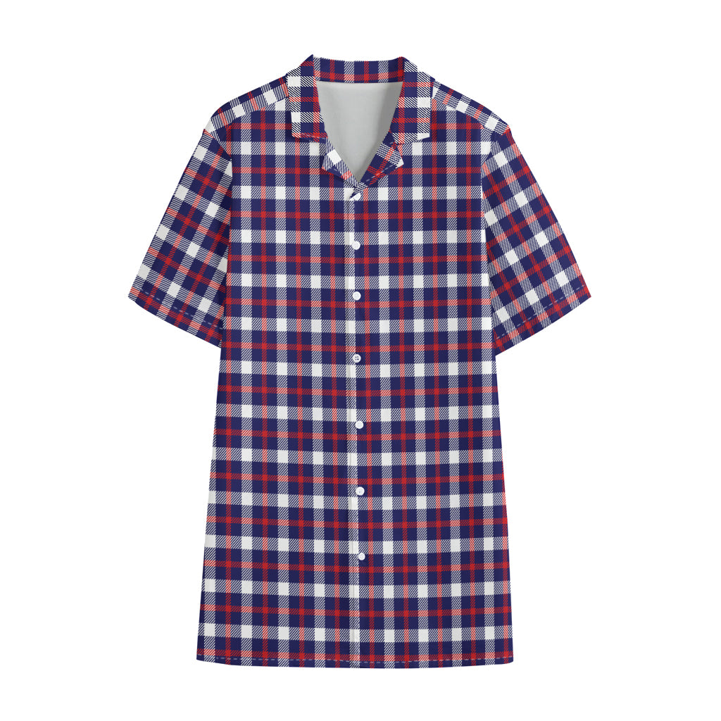 American Patriotic Plaid Print Cotton Hawaiian Shirt