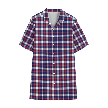 American Patriotic Plaid Print Cotton Hawaiian Shirt