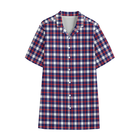 American Patriotic Plaid Print Cotton Hawaiian Shirt
