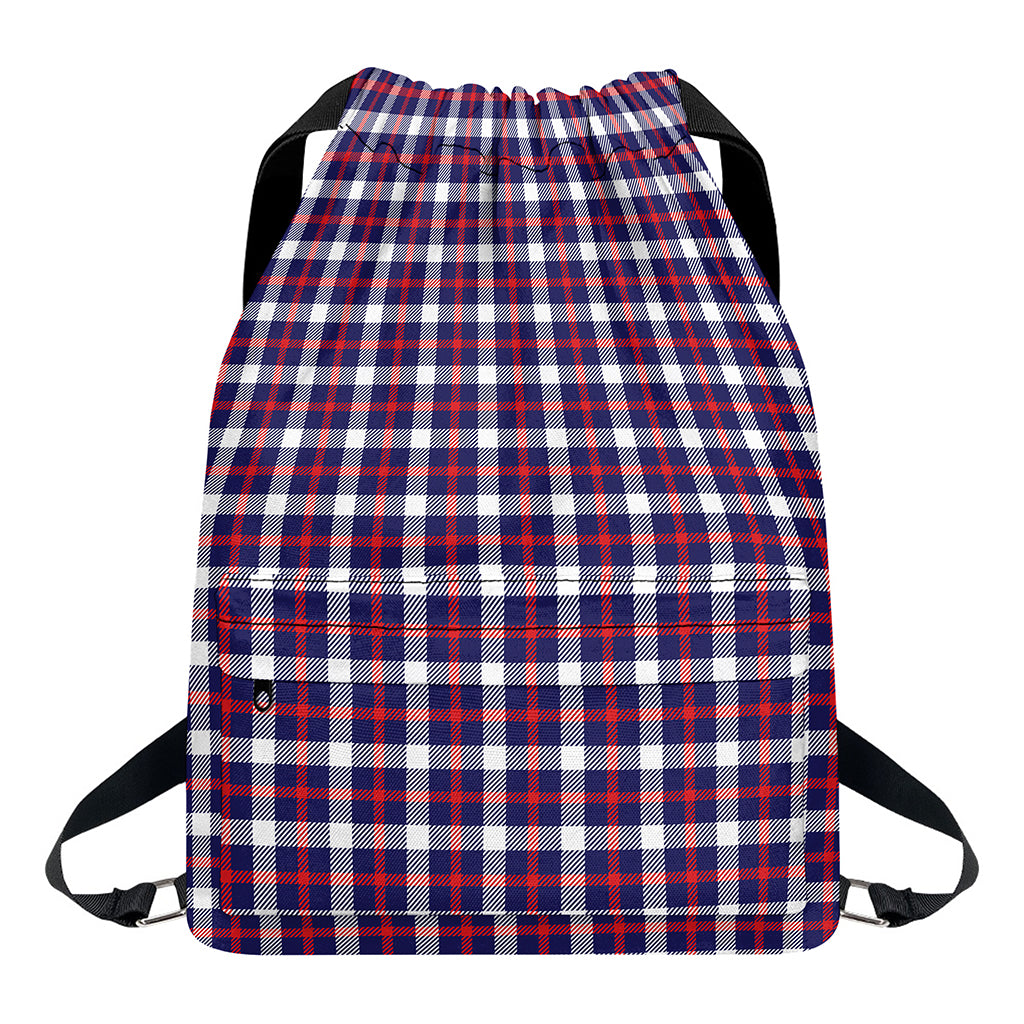 American Patriotic Plaid Print Drawstring Backpack