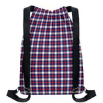 American Patriotic Plaid Print Drawstring Backpack