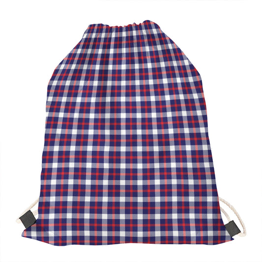 American Patriotic Plaid Print Drawstring Bag