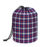American Patriotic Plaid Print Drawstring Makeup Bag