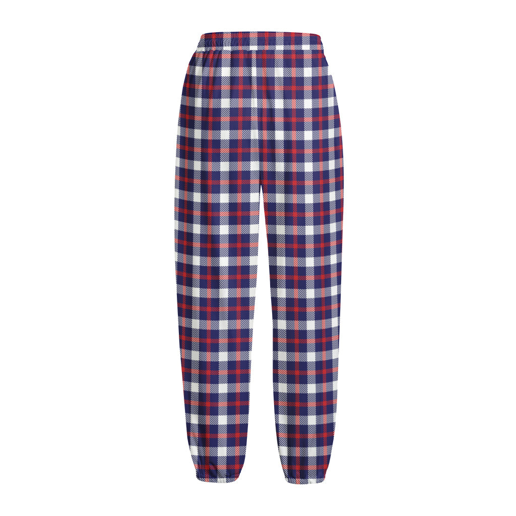 American Patriotic Plaid Print Fleece Lined Knit Pants