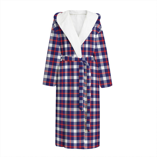American Patriotic Plaid Print Hooded Bathrobe