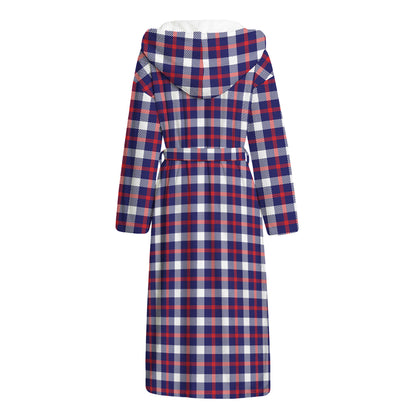 American Patriotic Plaid Print Hooded Bathrobe