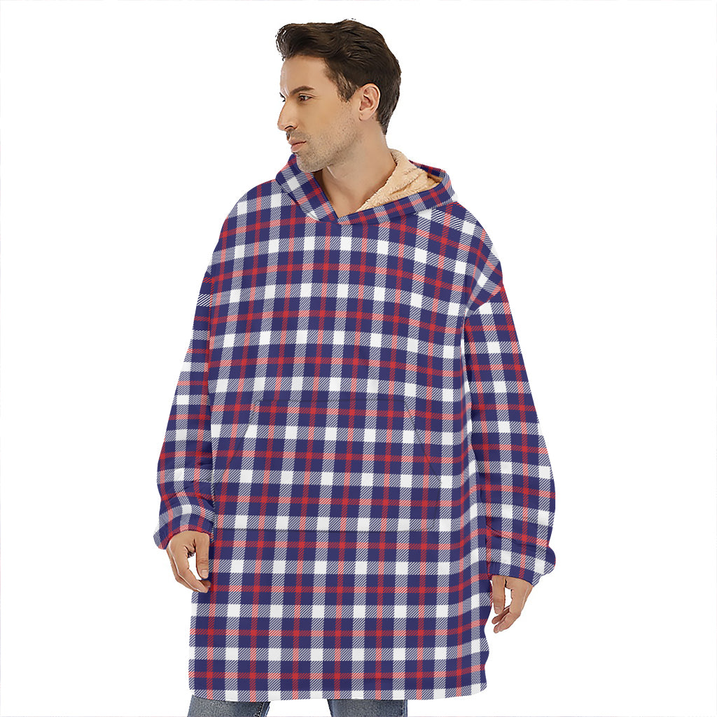 American Patriotic Plaid Print Hoodie Blanket