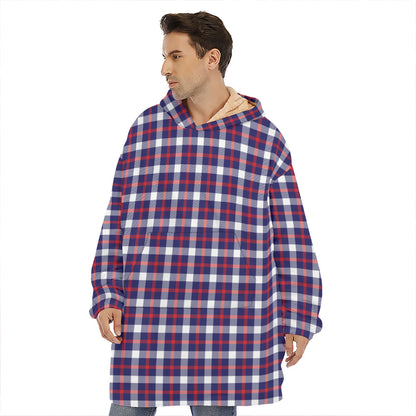 American Patriotic Plaid Print Hoodie Blanket