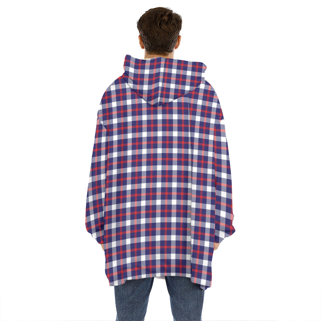 American Patriotic Plaid Print Hoodie Blanket