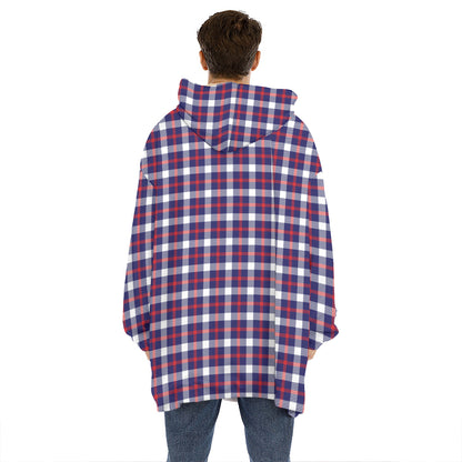 American Patriotic Plaid Print Hoodie Blanket