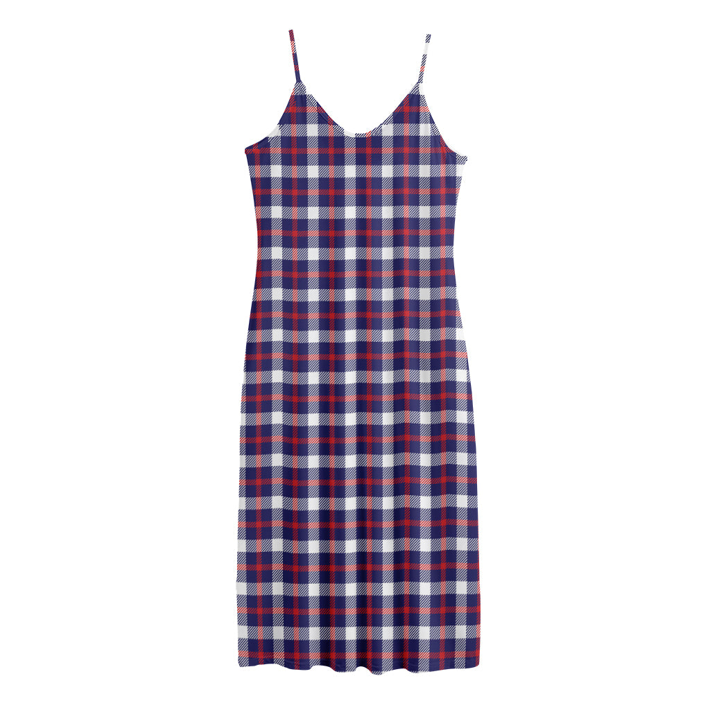 American Patriotic Plaid Print Jersey Midi Cami Dress